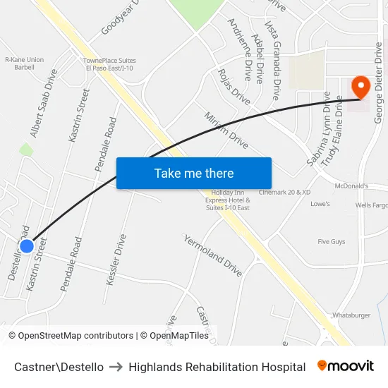 Castner\Destello to Highlands Rehabilitation Hospital map