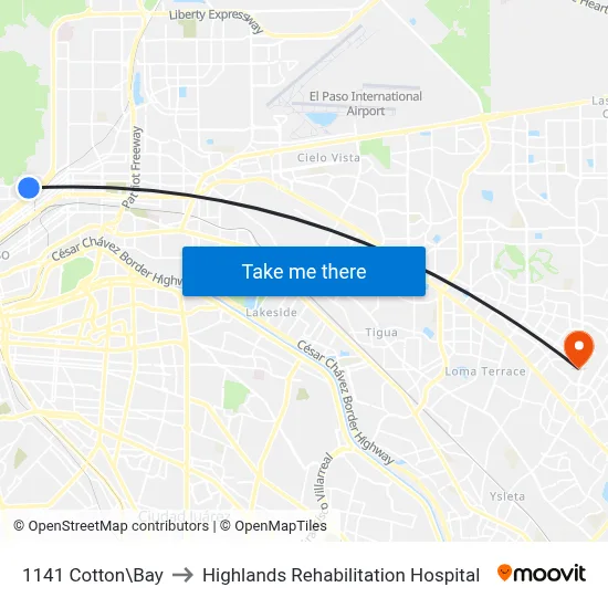 1141 Cotton\Bay to Highlands Rehabilitation Hospital map