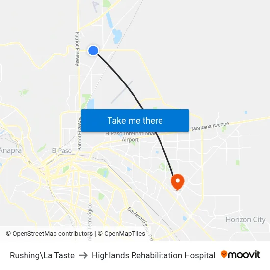 Rushing\La Taste to Highlands Rehabilitation Hospital map