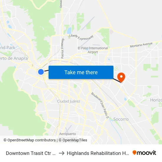 Downtown Trasit Ctr Bay C to Highlands Rehabilitation Hospital map
