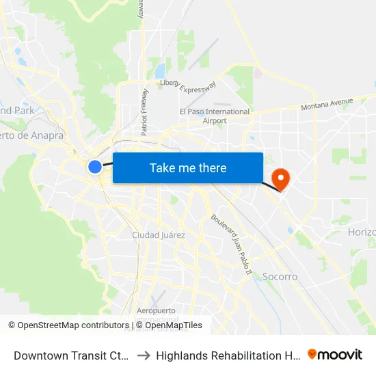 Downtown Transit Ctr Bay I to Highlands Rehabilitation Hospital map