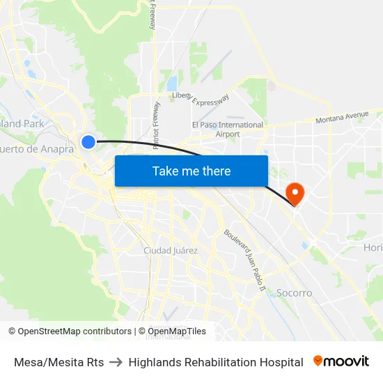 Mesa/Mesita Rts to Highlands Rehabilitation Hospital map