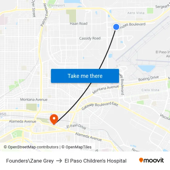 Founders\Zane Grey to El Paso Children's Hospital map