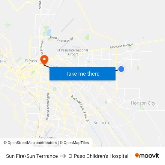 Sun Fire\Sun Terrrance to El Paso Children's Hospital map