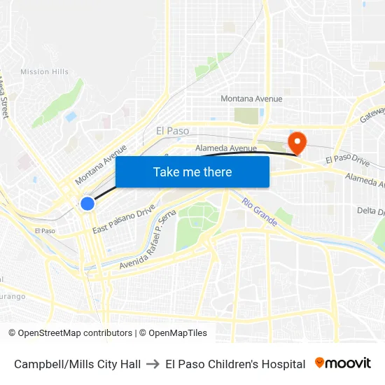 Campbell/Mills City Hall to El Paso Children's Hospital map