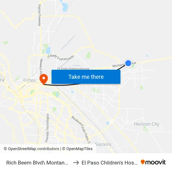 Rich Beem Blvd\ Montana Ave to El Paso Children's Hospital map