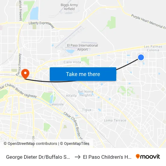 George Dieter Dr/Buffalo Soldier Cr to El Paso Children's Hospital map