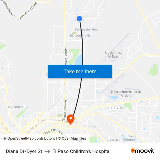 Diana Dr/Dyer St to El Paso Children's Hospital map