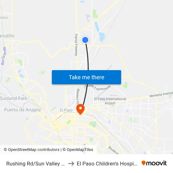 Rushing Rd/Sun Valley Dr to El Paso Children's Hospital map