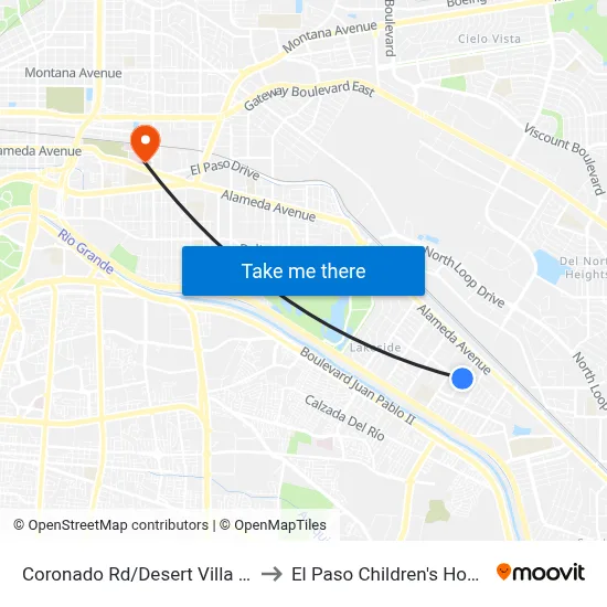 Coronado Rd/Desert Villa Apts. to El Paso Children's Hospital map