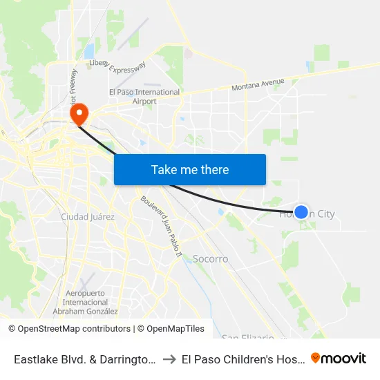 Eastlake Blvd. & Darrington Rd. to El Paso Children's Hospital map
