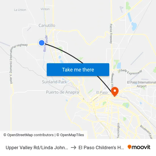 Upper Valley Rd/Linda Johnson Ave to El Paso Children's Hospital map