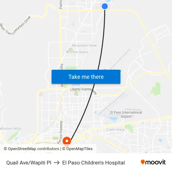 Quail Ave/Wapiti Pl to El Paso Children's Hospital map