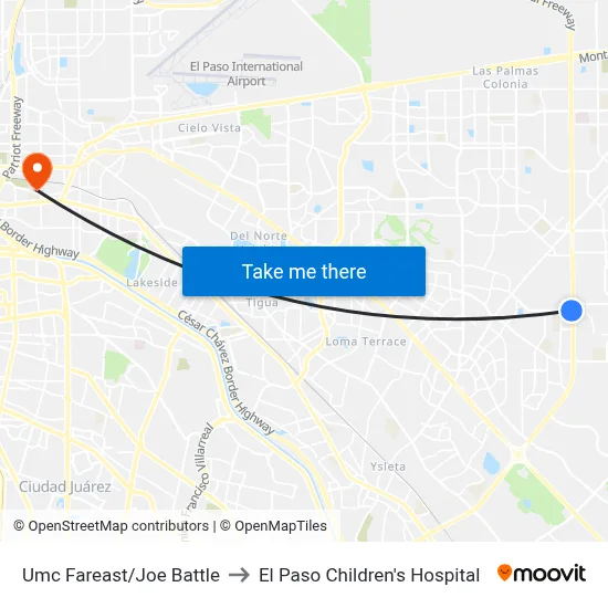 Umc Fareast/Joe Battle to El Paso Children's Hospital map
