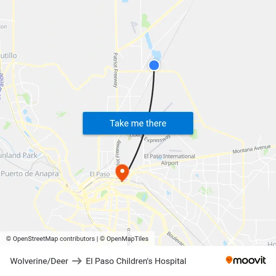 Wolverine/Deer to El Paso Children's Hospital map