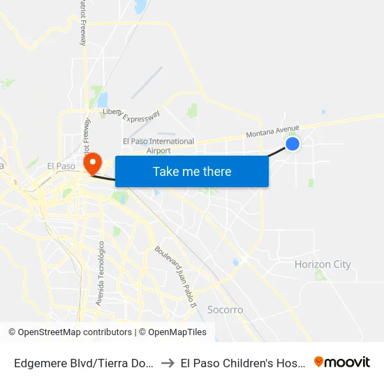 Edgemere Blvd/Tierra Dorada to El Paso Children's Hospital map