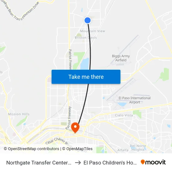 Northgate Transfer Center Bay E to El Paso Children's Hospital map