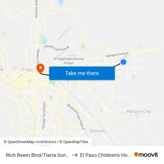 Rich Beem Blvd/Tierra Sonora Dr to El Paso Children's Hospital map