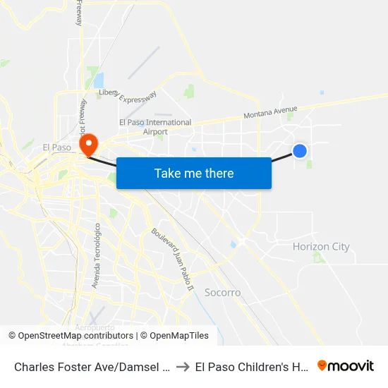 Charles Foster Ave/Damsel Point Pl to El Paso Children's Hospital map