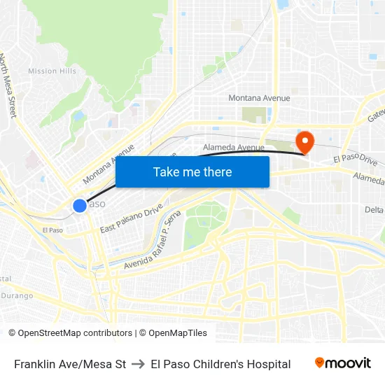 Franklin Ave/Mesa St to El Paso Children's Hospital map