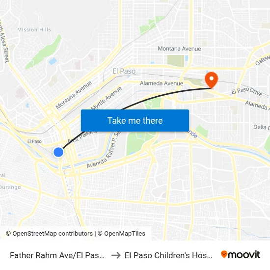 Father Rahm Ave/El Paso St to El Paso Children's Hospital map