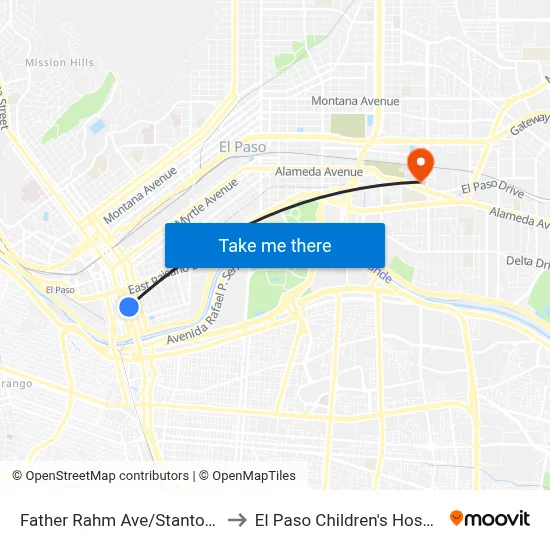 Father Rahm Ave/Stanton St to El Paso Children's Hospital map