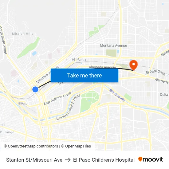 Stanton St/Missouri Ave to El Paso Children's Hospital map