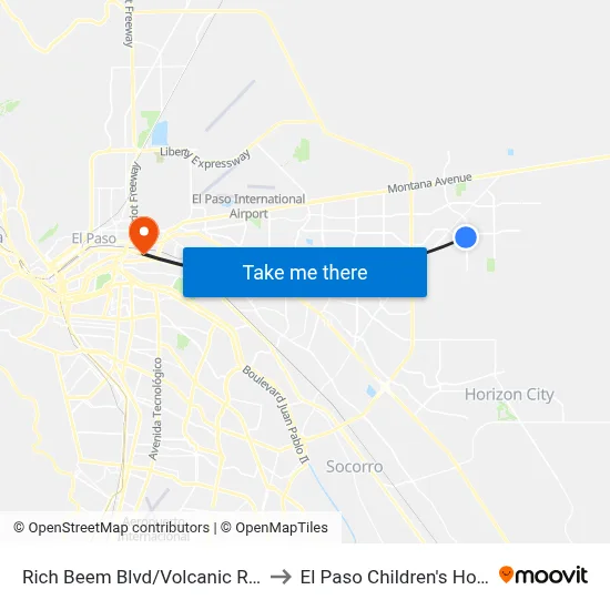 Rich Beem Blvd/Volcanic Rock Dr to El Paso Children's Hospital map