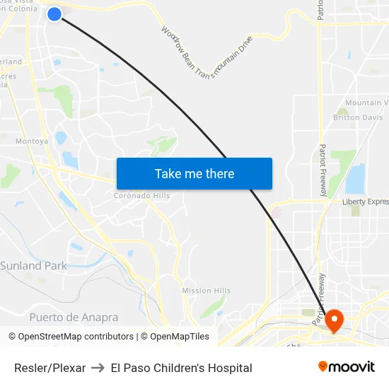 Resler/Plexar to El Paso Children's Hospital map