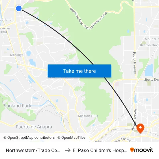 Northwestern/Trade Center to El Paso Children's Hospital map