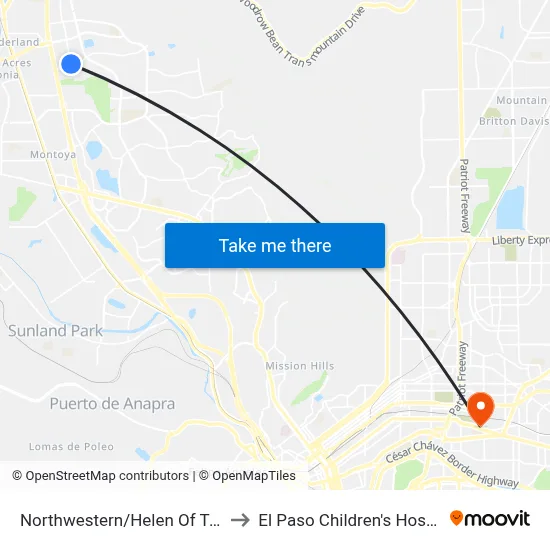 Northwestern/Helen Of Troy2 to El Paso Children's Hospital map