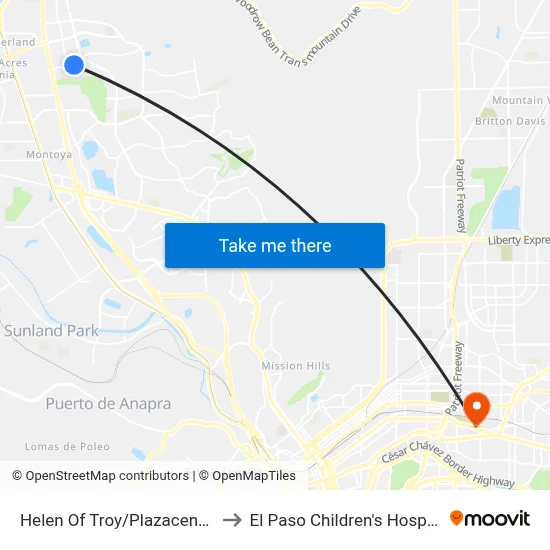 Helen Of Troy/Plazacentral to El Paso Children's Hospital map