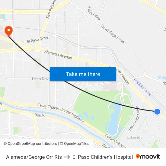 Alameda/George Orr Rts to El Paso Children's Hospital map