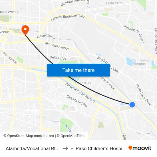 Alameda/Vocational Rts 2 to El Paso Children's Hospital map