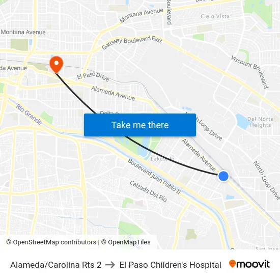 Alameda/Carolina Rts 2 to El Paso Children's Hospital map