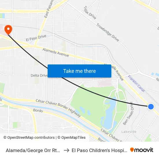 Alameda/George Orr Rts 2 to El Paso Children's Hospital map