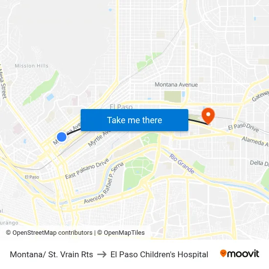Montana/ St. Vrain Rts to El Paso Children's Hospital map