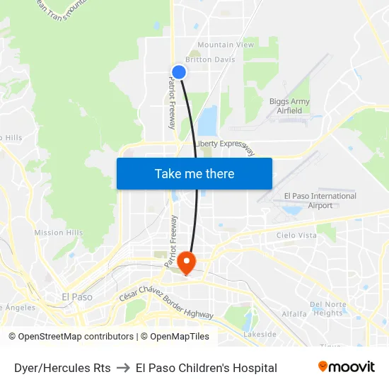 Dyer/Hercules Rts to El Paso Children's Hospital map