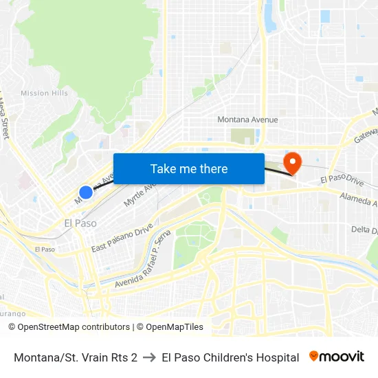 Montana/St. Vrain Rts 2 to El Paso Children's Hospital map