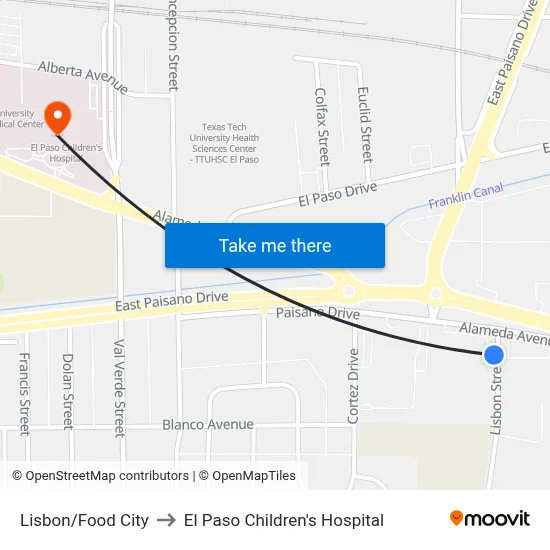 Lisbon/Food City to El Paso Children's Hospital map