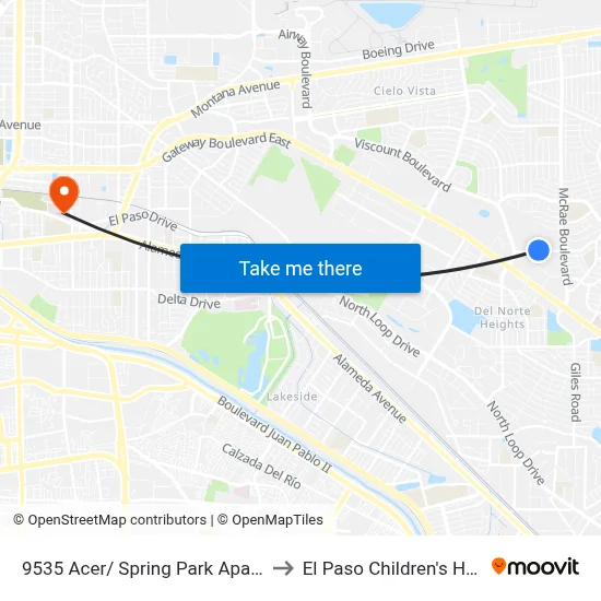 9535 Acer/ Spring Park Apartments to El Paso Children's Hospital map