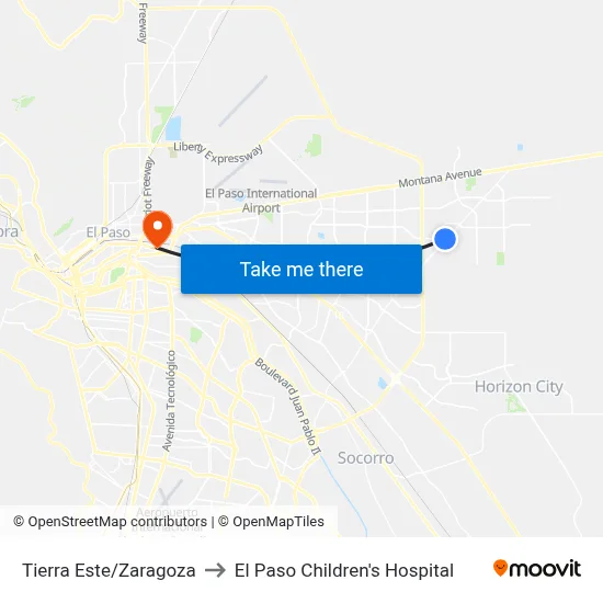 Tierra Este/Zaragoza to El Paso Children's Hospital map