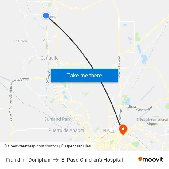 Franklin - Doniphan to El Paso Children's Hospital map