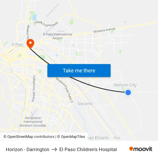 Horizon - Darrington to El Paso Children's Hospital map
