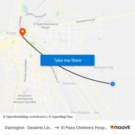 Darrington - Desierto Lindo to El Paso Children's Hospital map