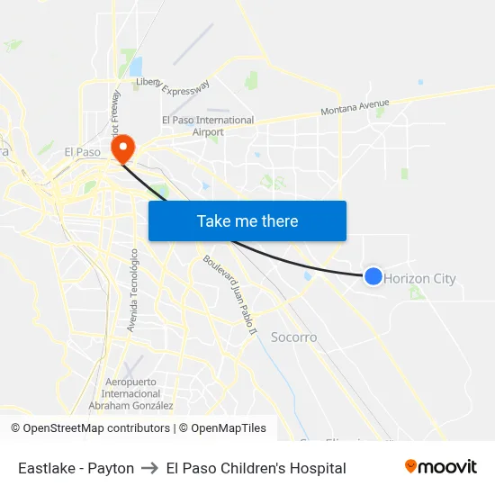 Eastlake - Payton to El Paso Children's Hospital map