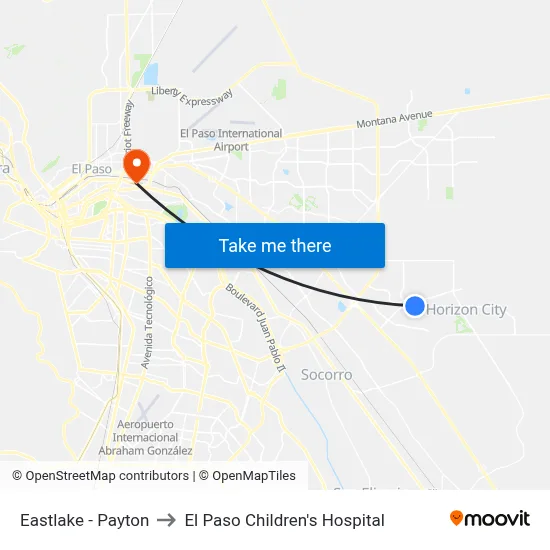 Eastlake - Payton to El Paso Children's Hospital map