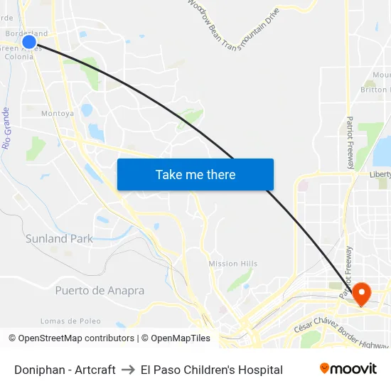 Doniphan - Artcraft to El Paso Children's Hospital map