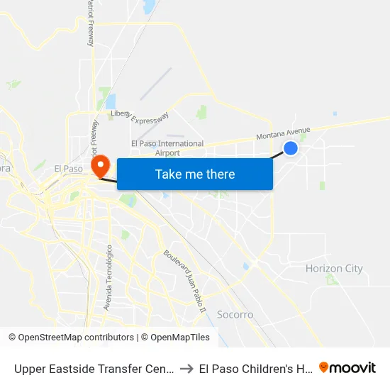 Upper Eastside Transfer Center Bay F to El Paso Children's Hospital map