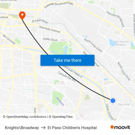 Knights\Broadway to El Paso Children's Hospital map